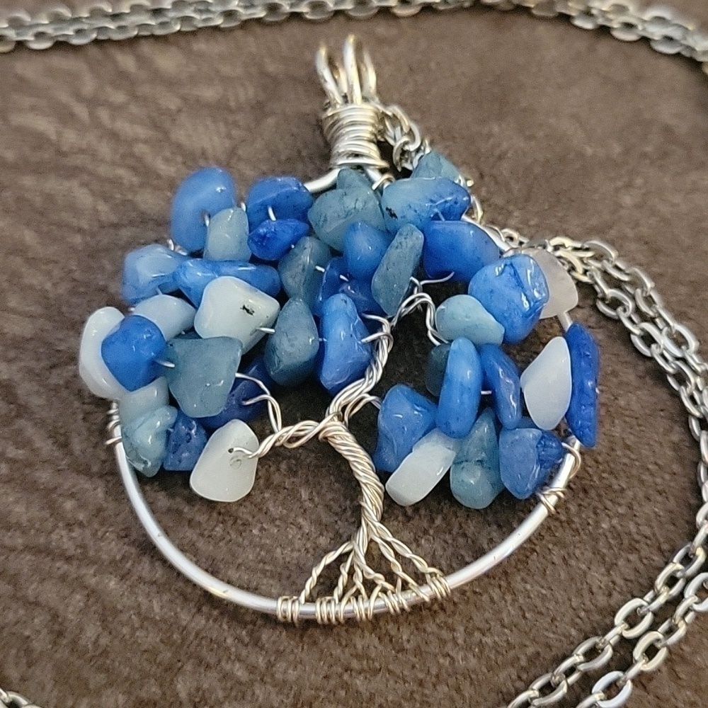 HANDMADE Fairycore Aquamarine Tree of Life Pendant Chain Necklace - Picture 3 of 4